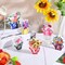 6 Pieces Summer Office Decorations Flower Farmhouse Wooden Summer Tiered Tabletop Set Watering Can Wood Block Signs for Home Indoor Kitchen Work Tabletop Shelf